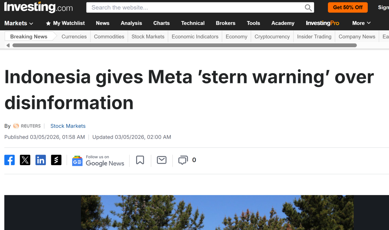 印尼政府严厉警告Meta,指责其未有效遏制赌博及虚假信息传播