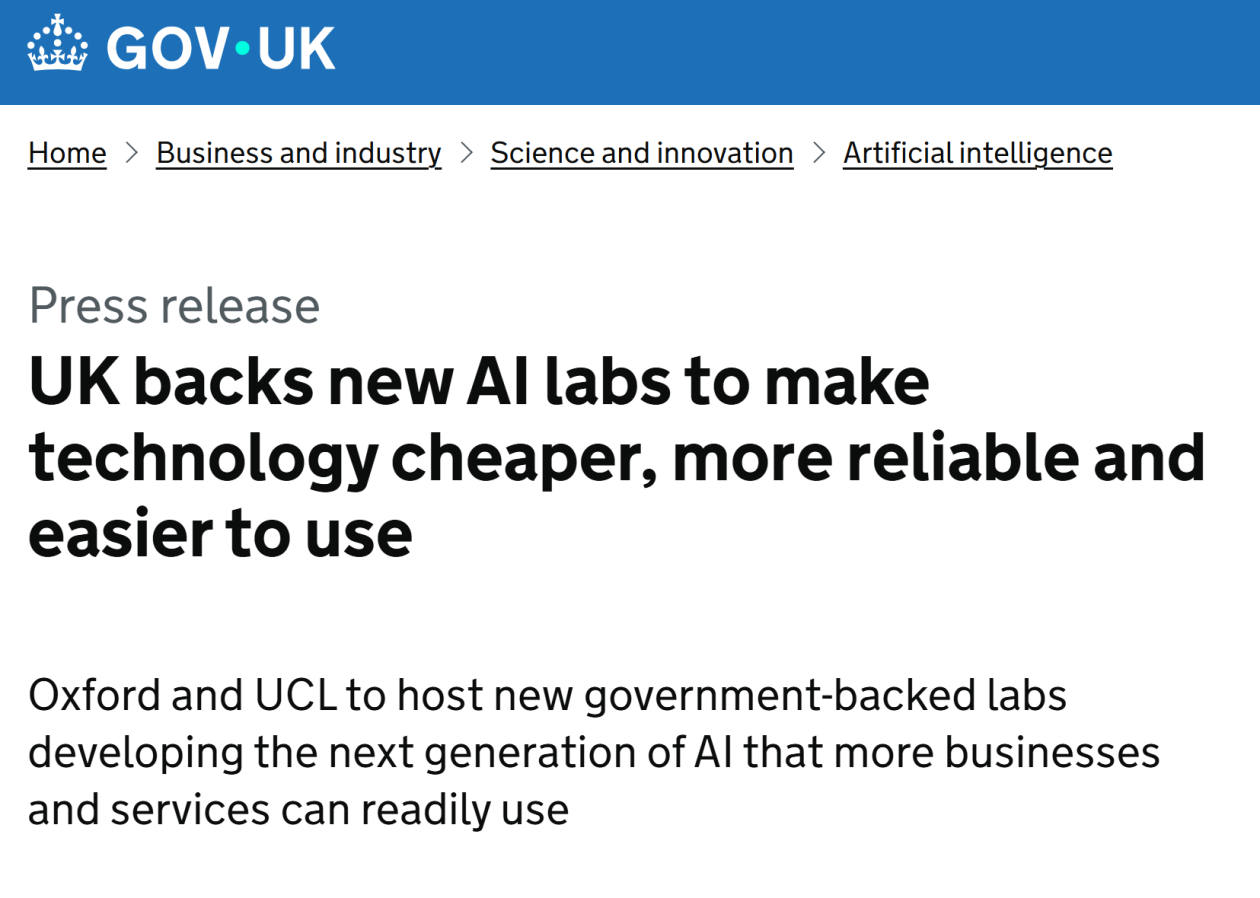 英国投 6000 万英镑建两大 AI 实验室，自研低算力开源模型
